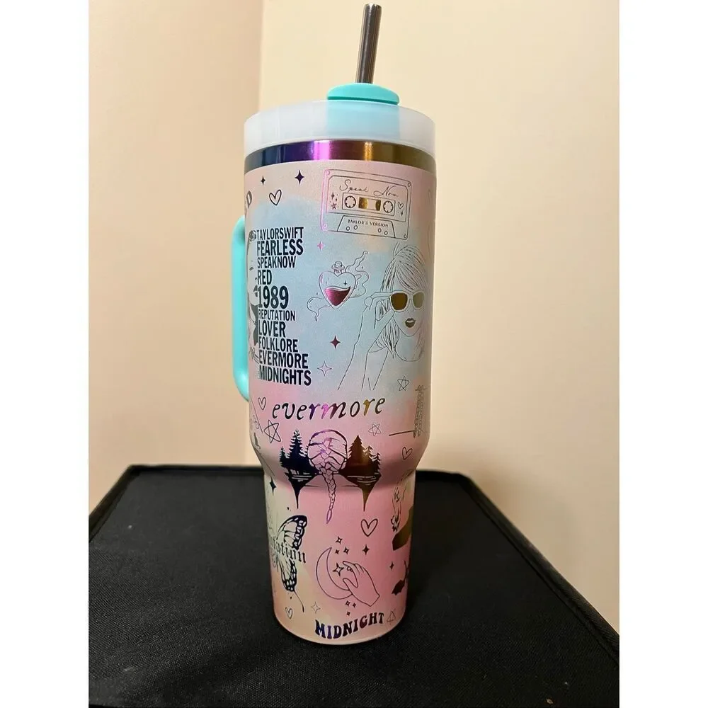 Stanley Pink Aqua Taylor Swift Theme Customized Quencher H2.0 40oz Tumbler